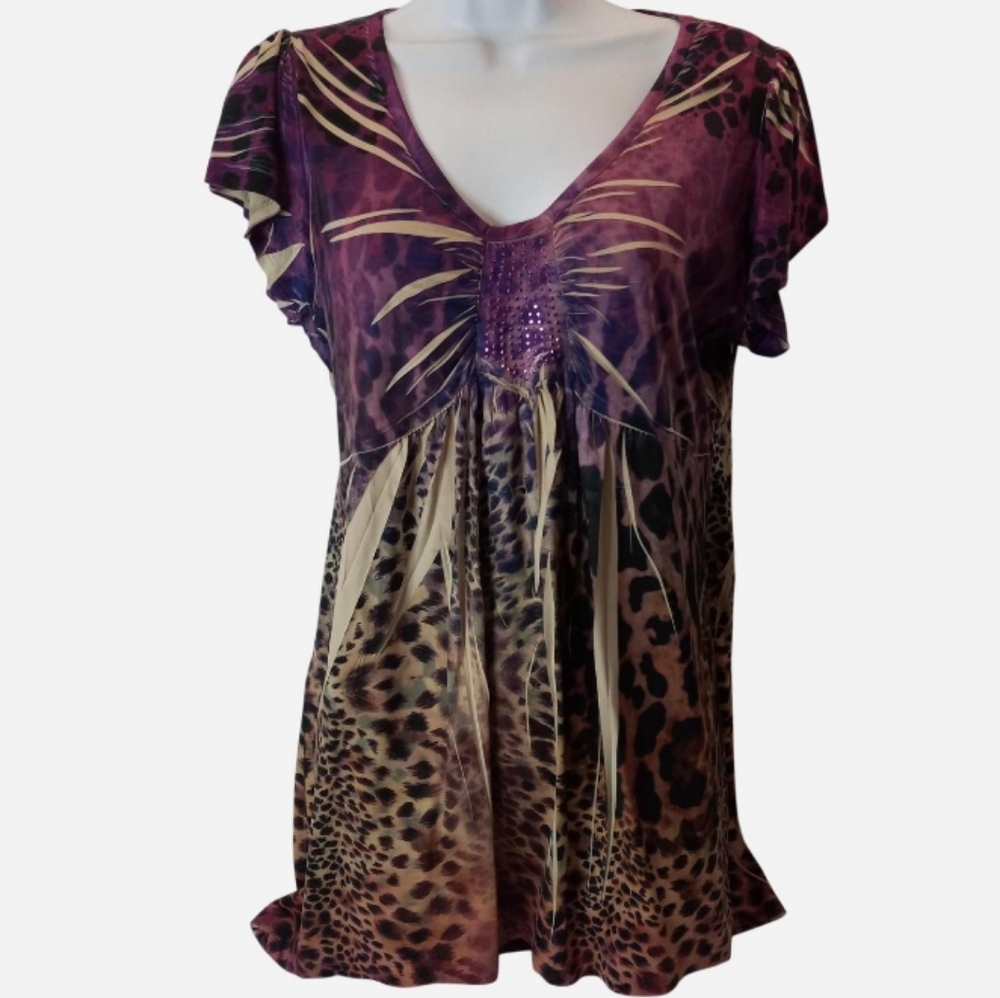 Vintage Y2K APT 9 Mob Wife Animal Print Hi-Lo Top